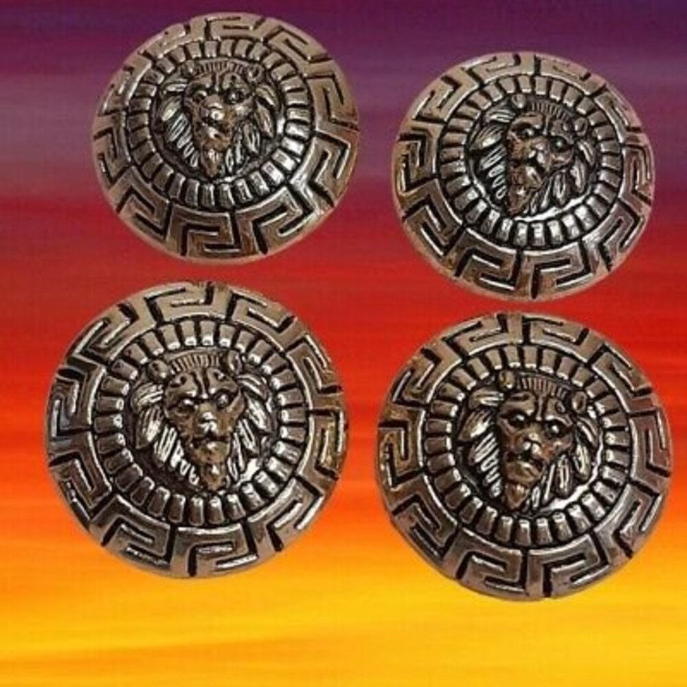 Lot 4 Vtg Gold-Tone Lion & Greek Key Crest BUTTONS Plastic w/ faux patina